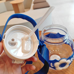 1100ml Big Belly Cup With Straw Cartoon Flower Handle Water Bottle