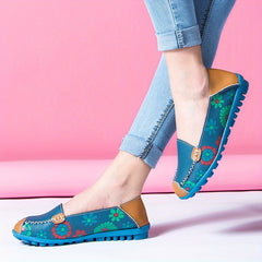 Women's Floral Print Flat Loafers Soft Sole Slip On Shoes