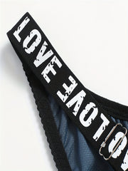 Velvet Letter Tape Criss Cross Bra & Panty Lingerie Set