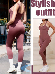Women's Ribbed Sleeveless Jumpsuit Solid Yoga Activewear