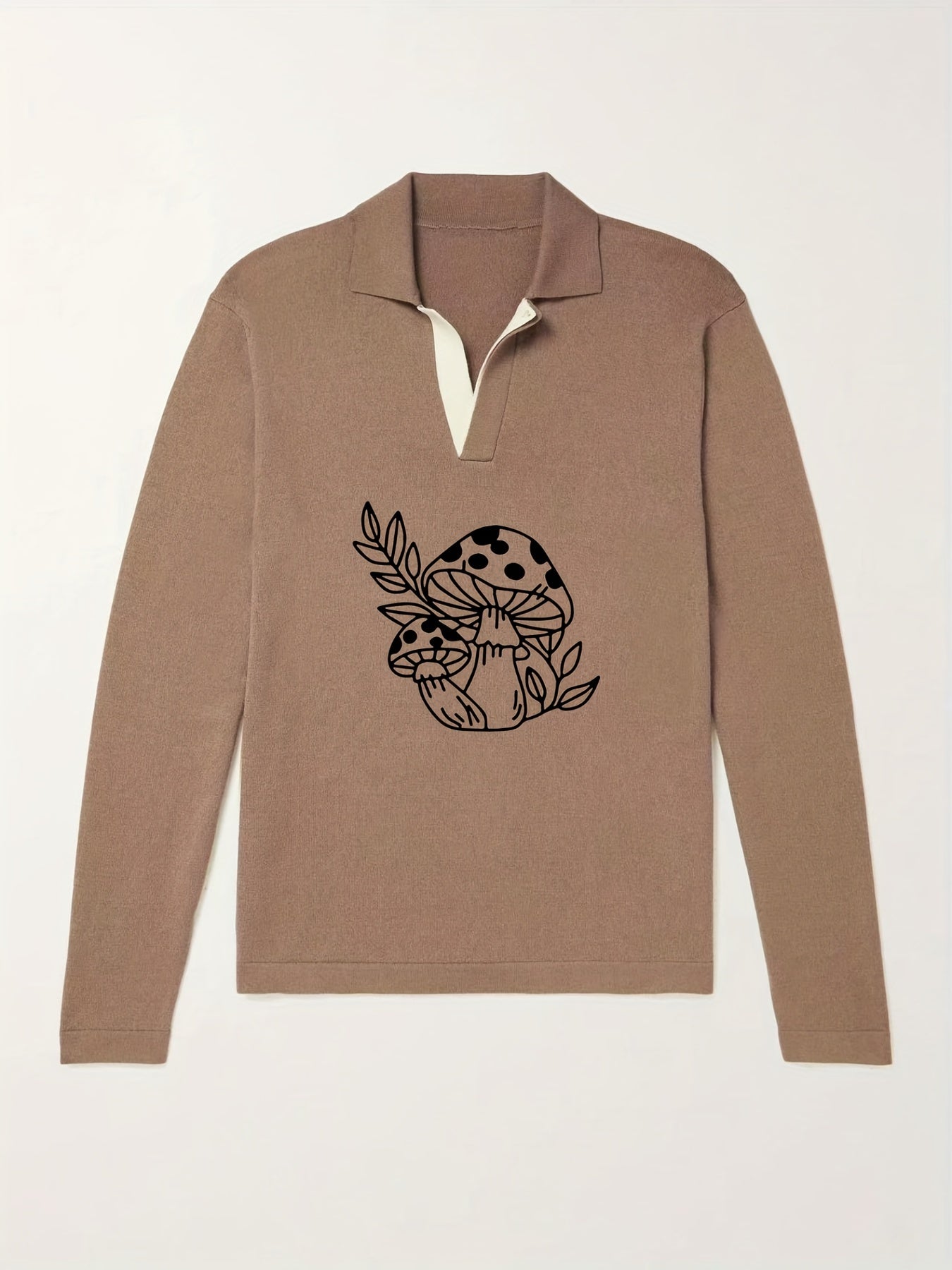 Men's Mushroom Pattern Knit Polo Shirt