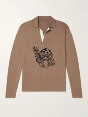 Men's Mushroom Pattern Knit Polo Shirt
