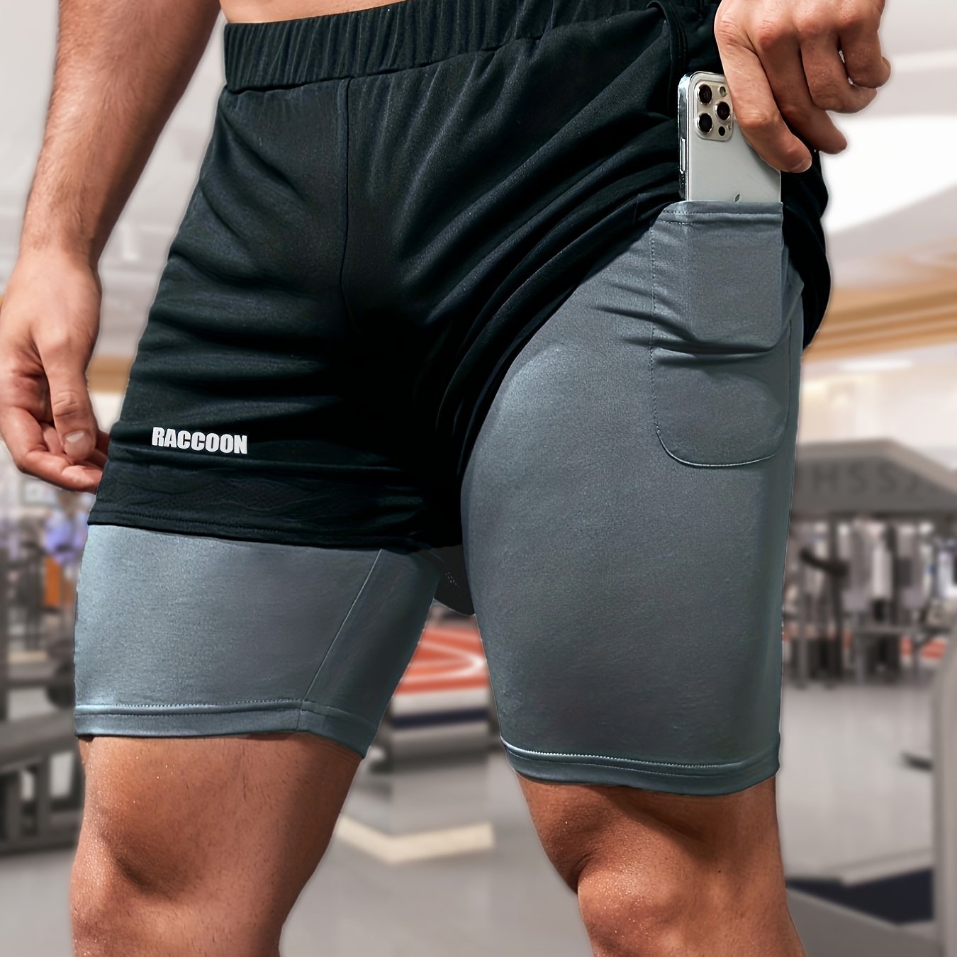 Men's Casual Sports 2 in 1 Shorts RACCOON Pattern Running Shorts