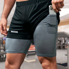 Men's Casual Sports 2 in 1 Shorts RACCOON Pattern Running Shorts