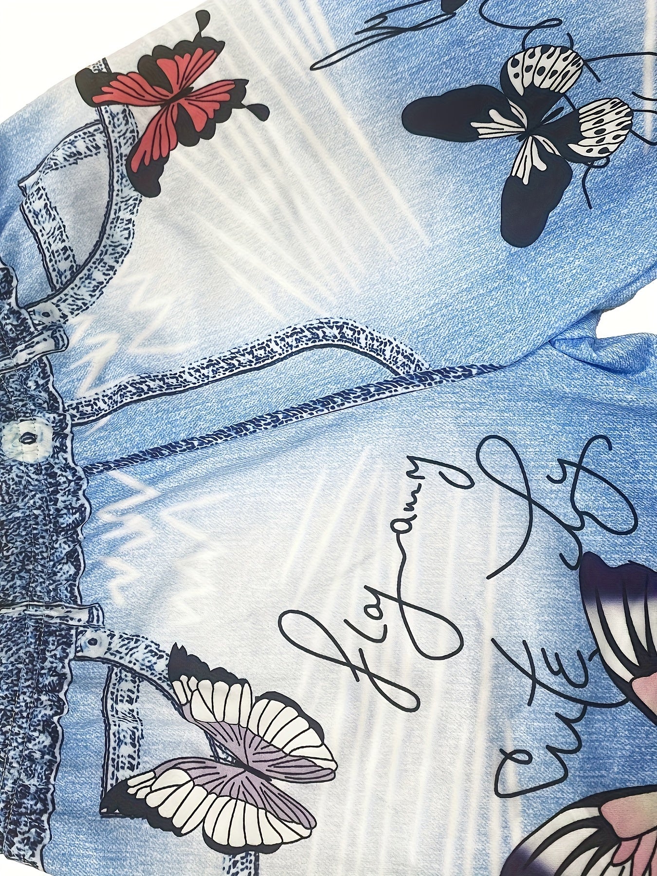 Butterfly Print Denim Leggings for Girls