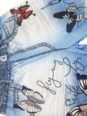Butterfly Print Denim Leggings for Girls