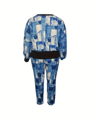 Denim Print Long Sleeve Top & Pants Set