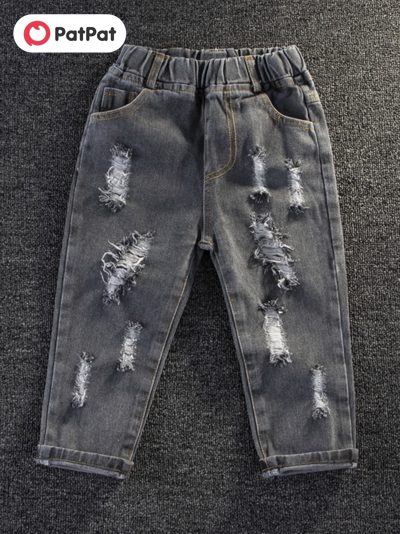 Boys Ripped Jeans Skinny Washed Denim Elastic Waist Long Pants Kids Clothing