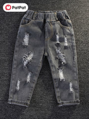 Boys Ripped Jeans Skinny Washed Denim Elastic Waist Long Pants Kids Clothing