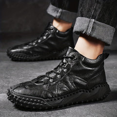Men's Lace up Boots Casual PU Leather Walking Shoes Easy To Clean