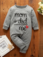 Alphabet Heart Print Button Long Sleeve Baby Onesie Romper