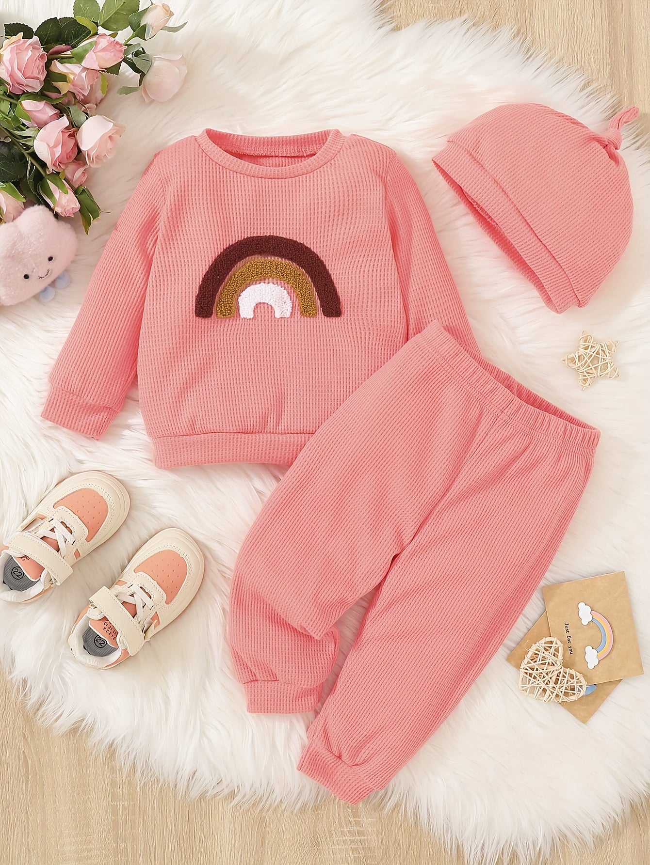 Girls Waffle Top Plaid Pants Toddler Baby Outfit 2pcs