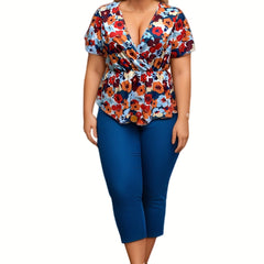 Plus Floral Print Ruffle Sleeve Blouse