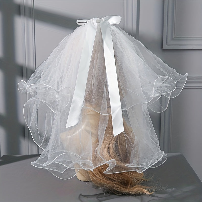 Short Satin Bow Knot Bridal Veil with Comb