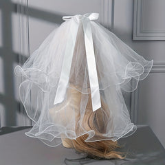 Short Satin Bow Knot Bridal Veil with Comb