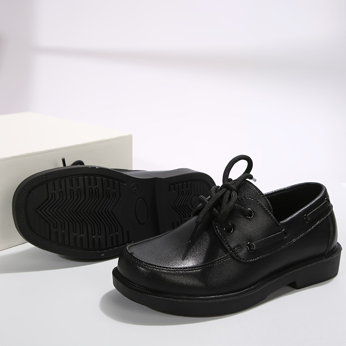 Solid Lace Up Flat Shoes For Girls Lightweight Anti slip Dress Shoes All Seasons