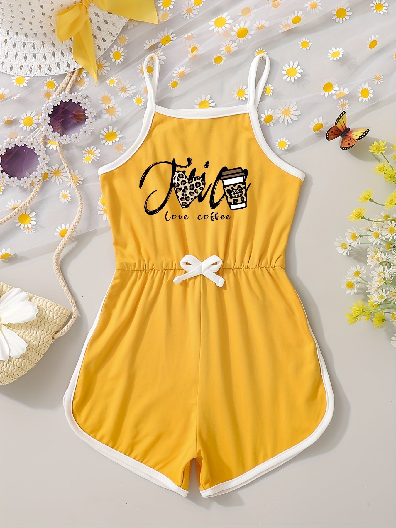 Leopard Heart Print Cami Romper Jumpsuit for Toddler Girls