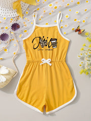 Leopard Heart Print Cami Romper Jumpsuit for Toddler Girls