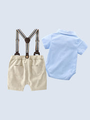 Baby Boys Cotton Lapel Bodysuit Suspender Shorts Gentleman Suit