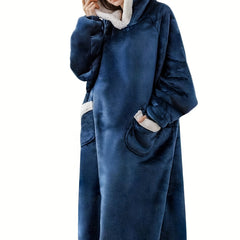 Hooded Fleece Blanket Robe Women's Long Sleeve Flannel Loungewear