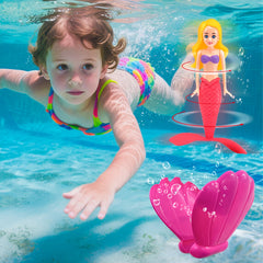 3pcs Mermaid Pool Toys Pack Spinning Mermaid with Shell Box Underwater Bath Toys