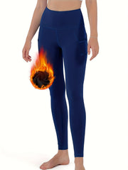 Women's Thermal Fleece Lined High Waist Yoga Leggings With Pocket