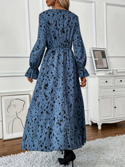 Leopard Print Lantern Sleeve Maxi Dress