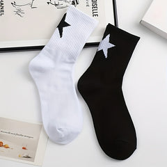 3 Pairs Star Print Socks, Mid Tube Women's Stockings