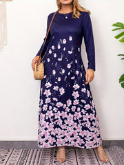 Floral Print Long Sleeve Stretch Dress Plus Size