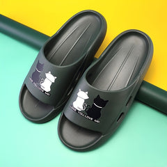 Men's Cartoon & Cat Slide Slippers, Quick Drying