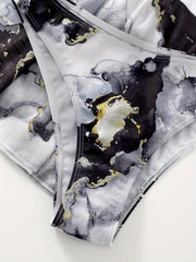 Tie Dye V Neck Bikini Set Layered Tie Back High Cut Cover Up