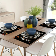 4pcs Fall Series Placemats Cat Maple Leaf Table Cover