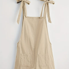 Knotted Wide Leg Romper Solid Sleeveless Pocket Front