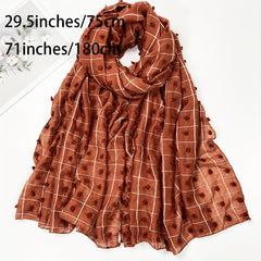 Maroon Dotted Plaid Scarf Shawl Lightweight Casual Head Wraps Hijab Women Turban