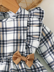 Plaid Casual Long Sleeved Dress for Baby Girls