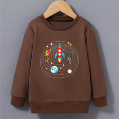 Cartoon Rocket Print Boys Sweatshirt Long Sleeve Crew Neck Tops