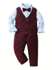 Boys Formal Outfits with Bowtie, Shirt, Pants, Vest