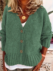 Casual Cardigan Button Up V Neck Long Sleeve Solid Color