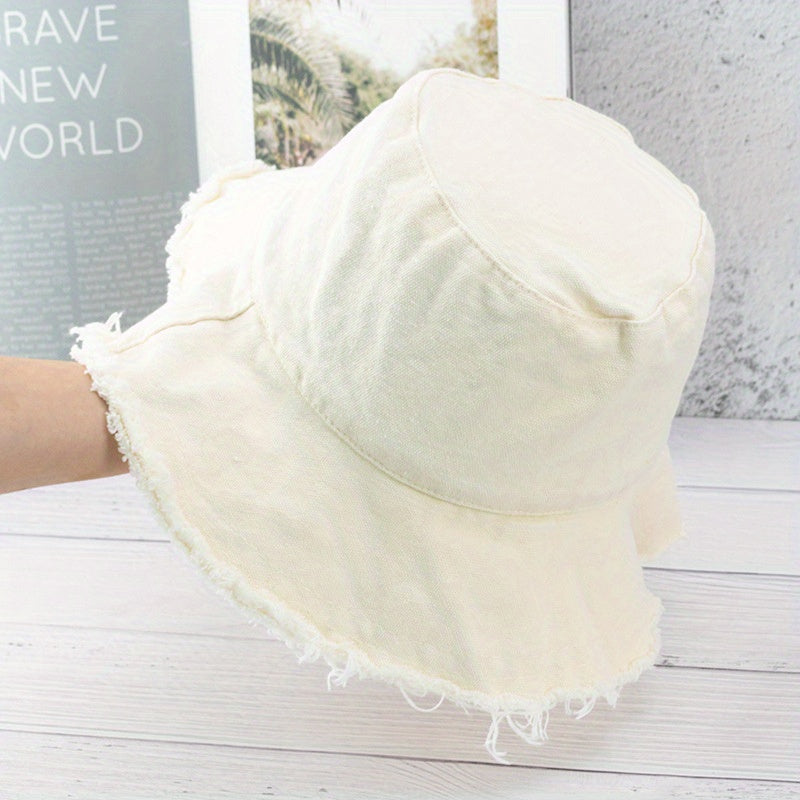 Vintage Frayed Brim Washed Bucket Hat for Women