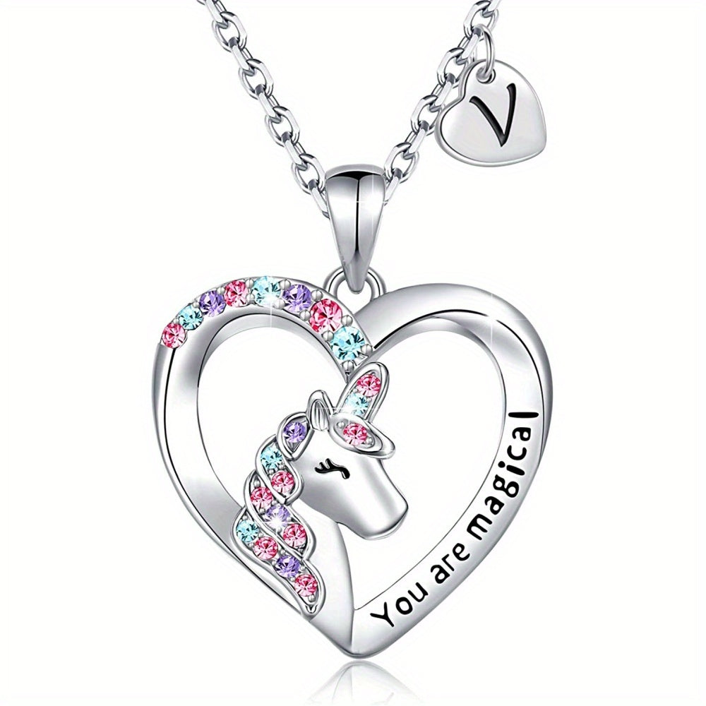 Heart Unicorn Pendant Necklace for Girls