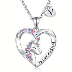 Heart Unicorn Pendant Necklace for Girls