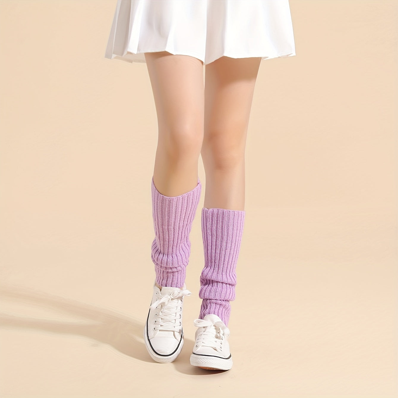 Solid Rib Knit Leg Warmers Knee High Socks Women's Stockings