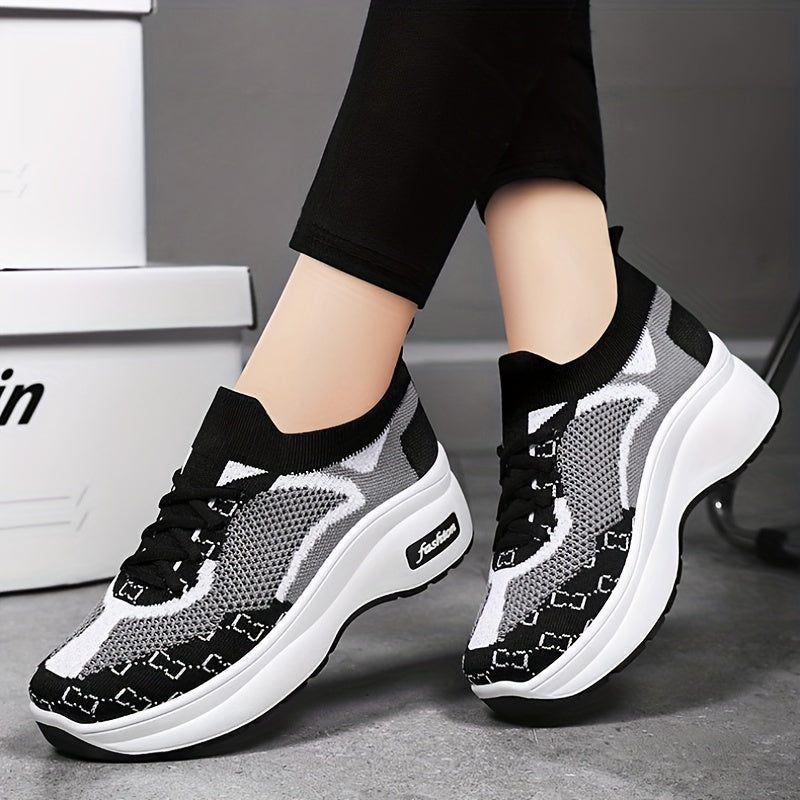 Women's Mesh Platform Sneakers Casual Lace Up Shoes