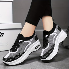 Women's Mesh Platform Sneakers Casual Lace Up Shoes