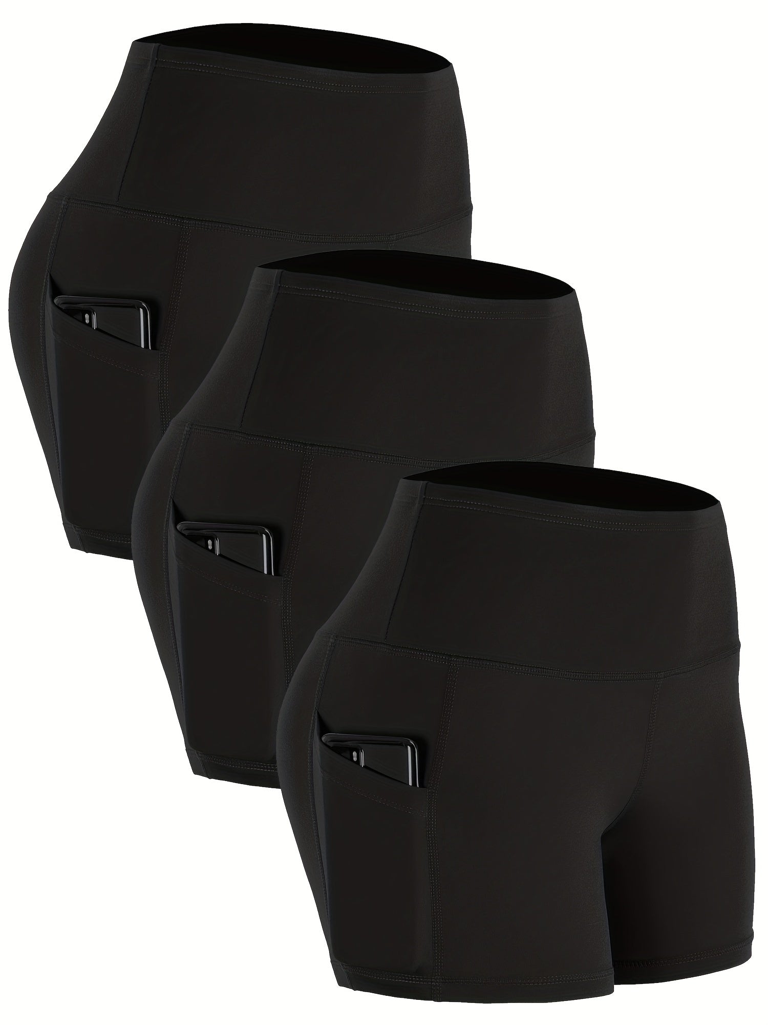 High Waist Biker Shorts with Side Pockets - Gym Compression Shorts