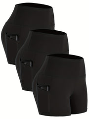 High Waist Biker Shorts with Side Pockets - Gym Compression Shorts