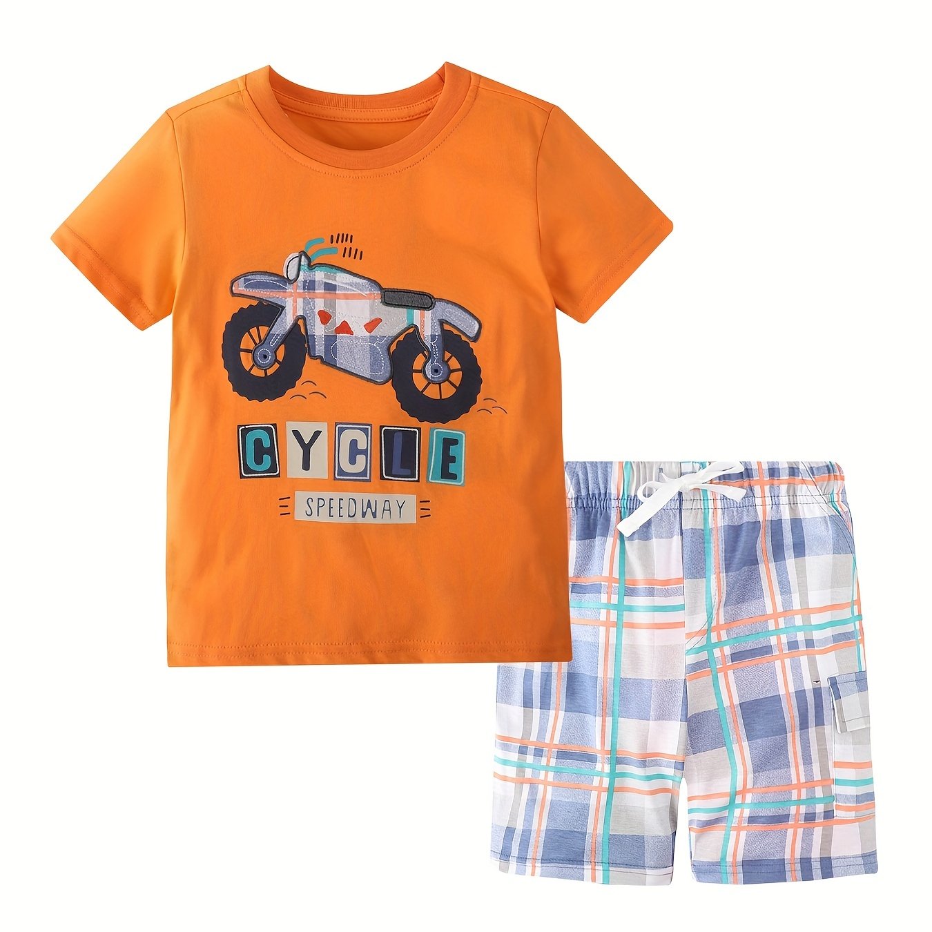 2pcs Kids Cotton Motorcycle Short Sleeve Tshirt & Shorts Set