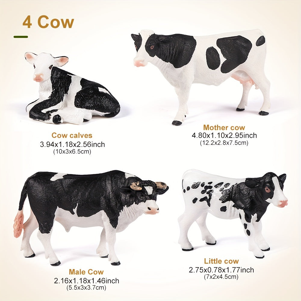 4pcs Simulation Animal Hereford Bull And Cow Combo Set