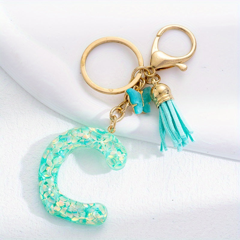 Sequin Alphabet Keychain For Girls Resin Drop Glue Pendant Bags Ornaments