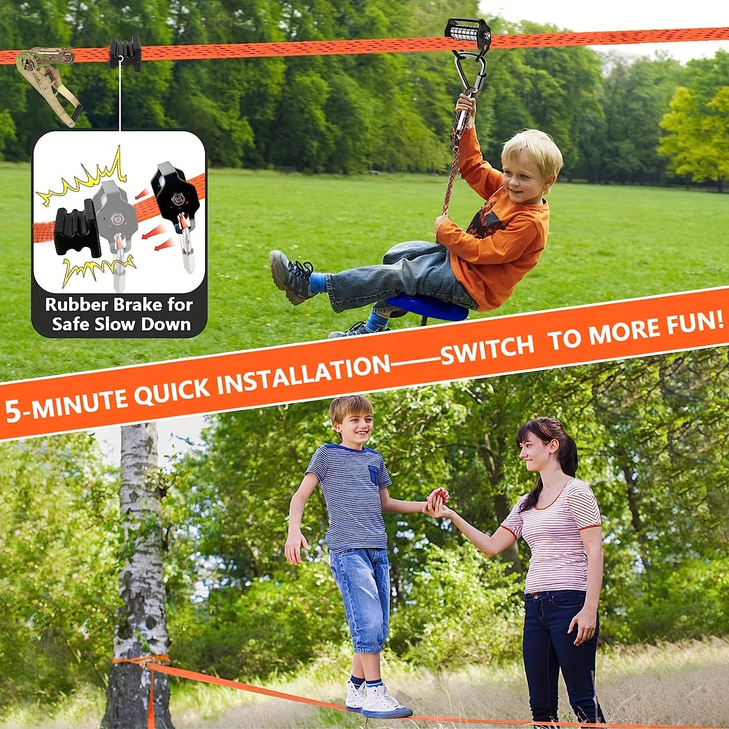Zip Lines For Kids Outdoor Toys Pulley Kits 50 Ft Slackline